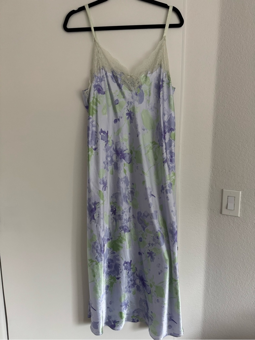Vintage Lavender & Light Green Floral Lace-Trim Slip